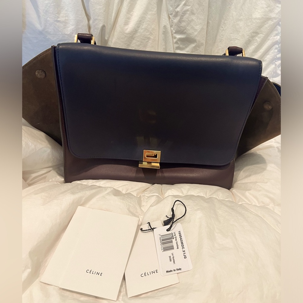 Celine trapeze medium, suede, olive black and brown